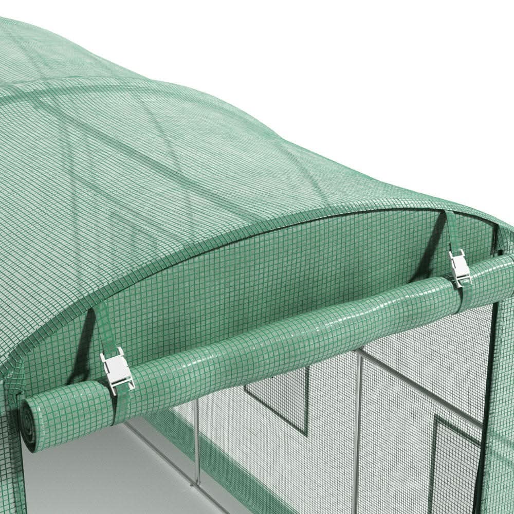 13×9ft/ 19×9ft Metal Framed Walk-in Greenhouse with Zipper Door and Windows