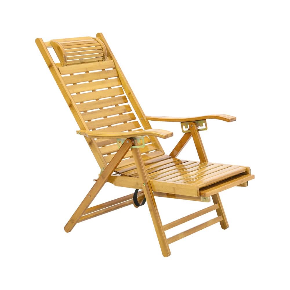 Foldable Bamboo Recliner Lounge Chair with Retractable Footrest