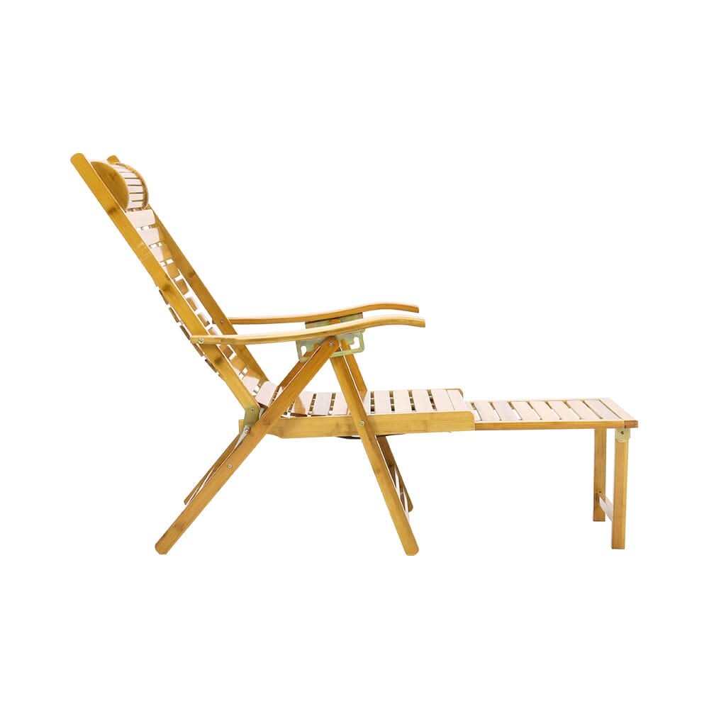 Foldable Bamboo Recliner Lounge Chair with Retractable Footrest