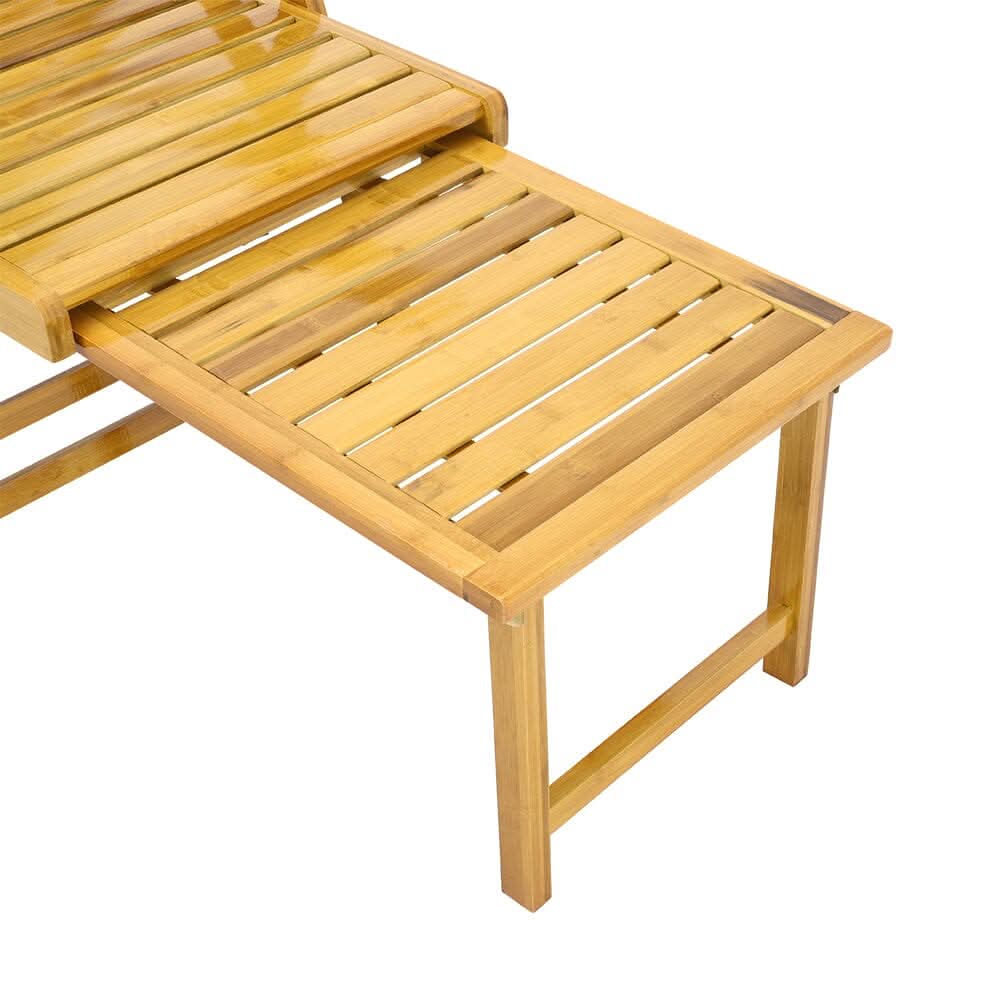 Foldable Bamboo Recliner Lounge Chair with Retractable Footrest