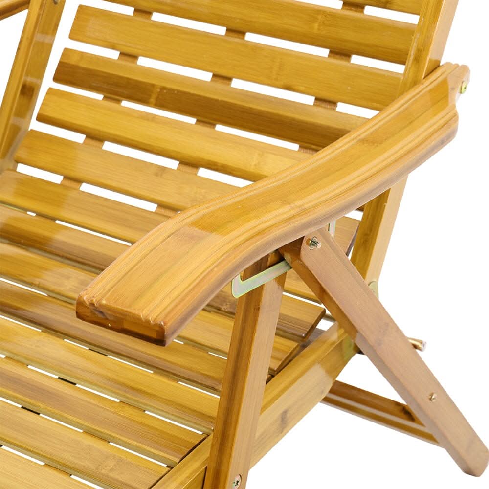 Foldable Bamboo Recliner Lounge Chair with Retractable Footrest