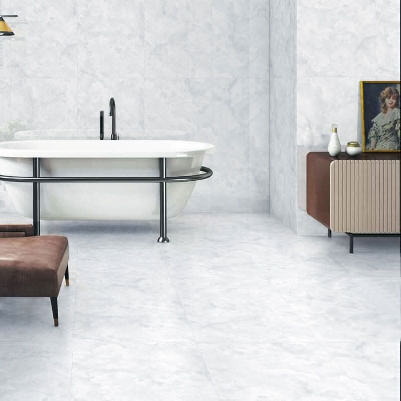 24/48Pcs White Square Stone Effect Floor Tiles