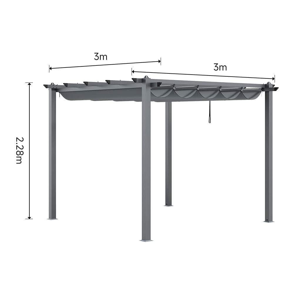 9ft Wide Aluminum Pergola for Patio Deck Outdoor Horizontal Pulling Square Pergolar