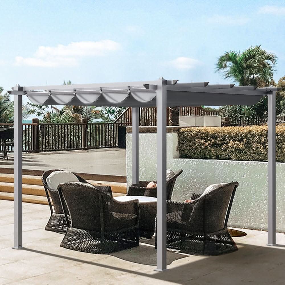 9ft Wide Aluminum Pergola for Patio Deck Outdoor Horizontal Pulling Square Pergolar