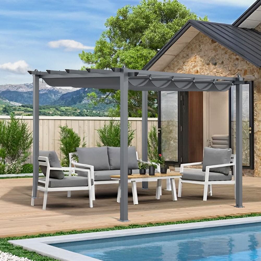 9ft Wide Aluminum Pergola for Patio Deck Outdoor Horizontal Pulling Square Pergolar
