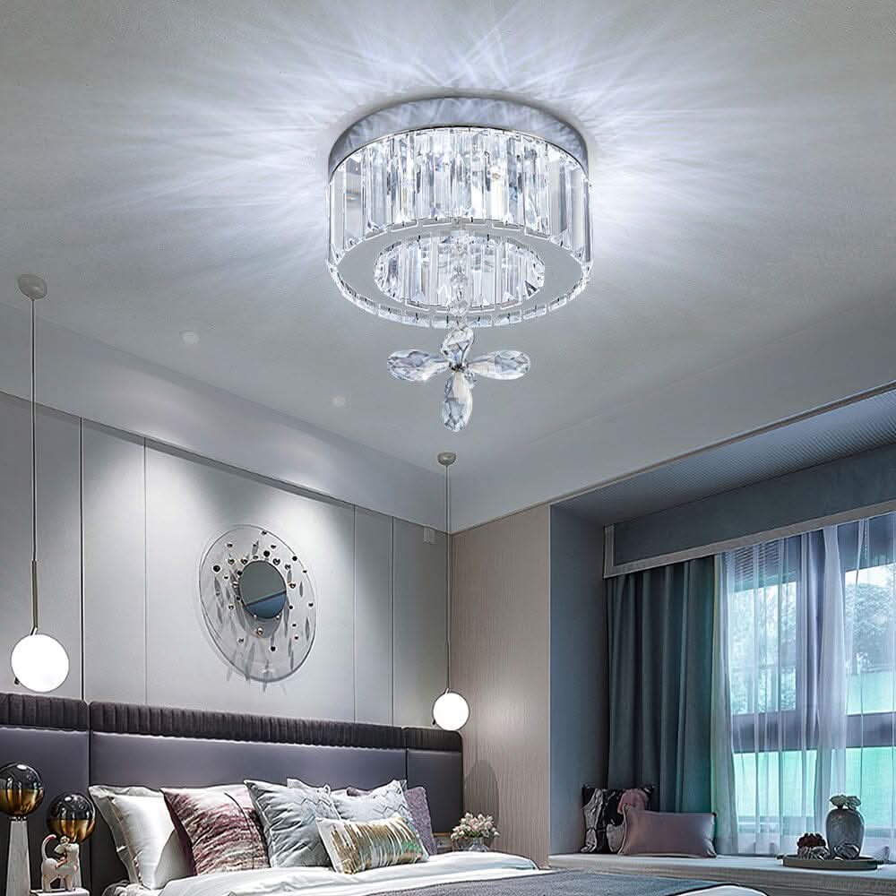 Modern Round Crystal Ceiling Light with Crystal Pendant