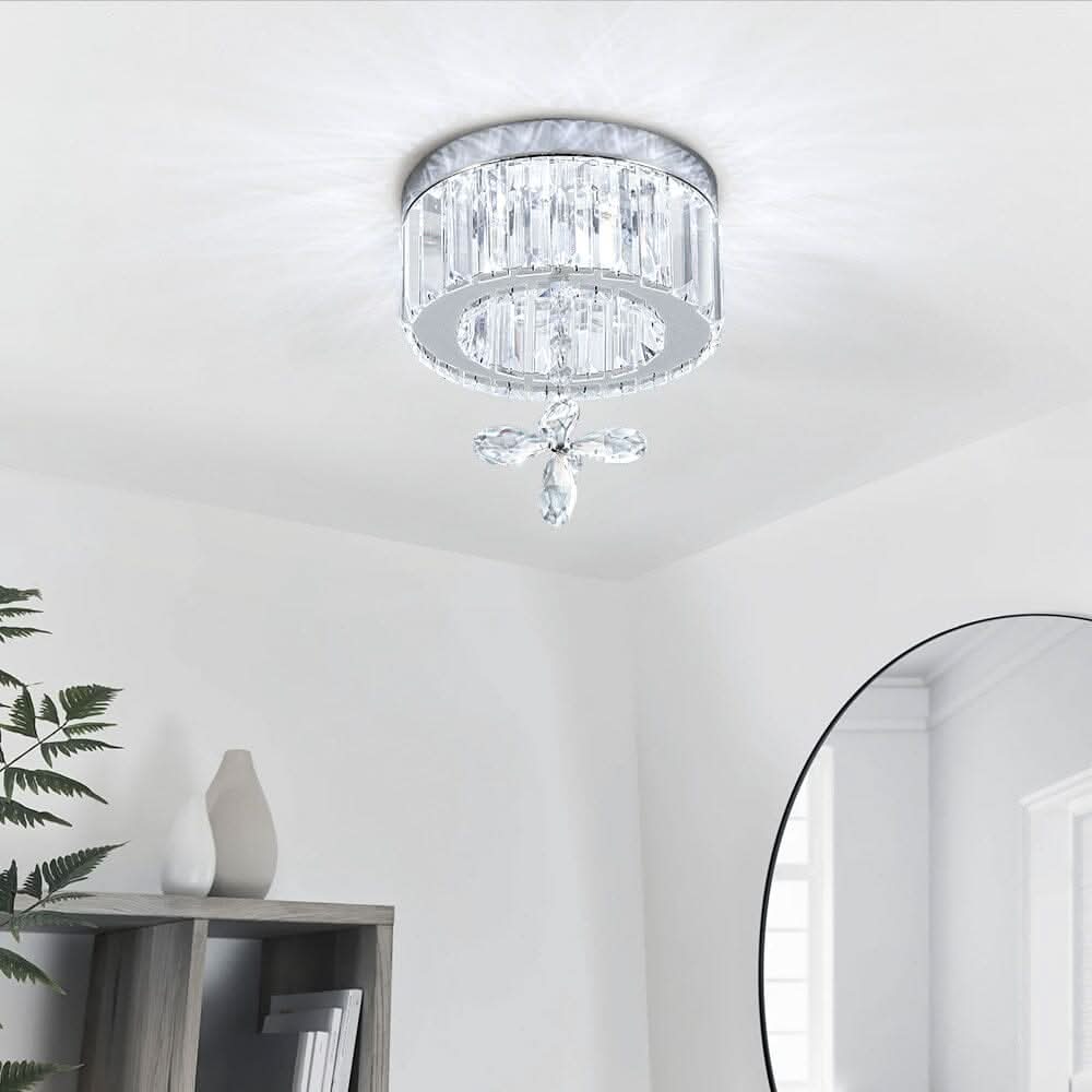 Modern Round Crystal Ceiling Light with Crystal Pendant