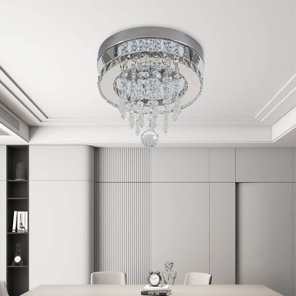 Modern Round Crystal Ceiling Light with Droplets
