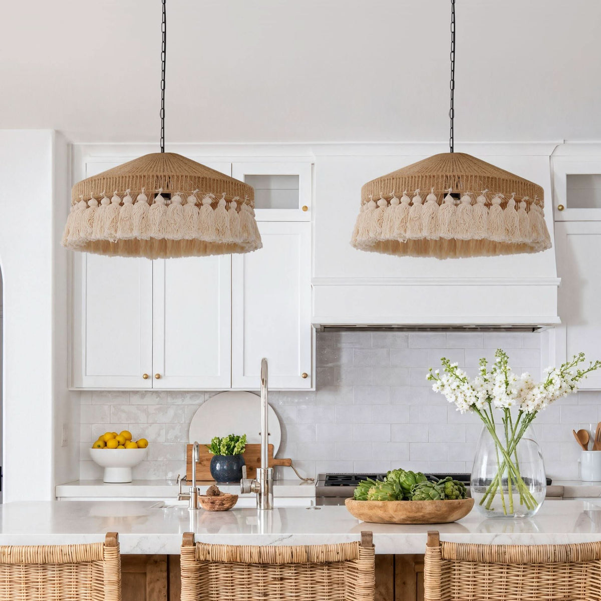 Lightsin Boho Handcrafted Woven Pendant Light with Tassels for Dining Room & Living Room