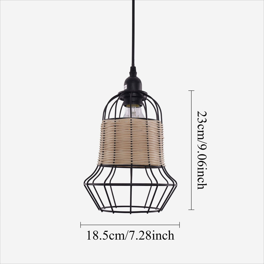 Glyph-Lightsin Rustic Iron Woven Rattan Pendant Light for Dining Room, Reading Corner & Bedroom