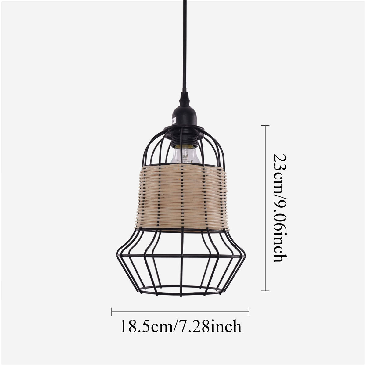 Glyph-Lightsin Rustic Iron Woven Rattan Pendant Light for Dining Room, Reading Corner & Bedroom