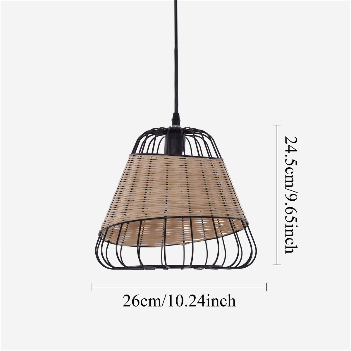 Glyph-Lightsin Rustic Iron Woven Rattan Pendant Light for Dining Room, Reading Corner & Bedroom