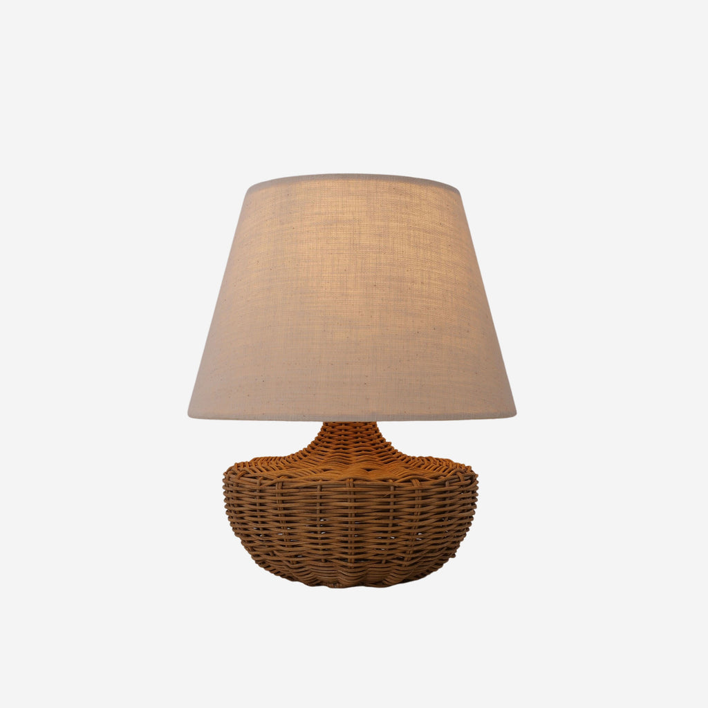 Lightsin Handwoven Rattan Table Lamp with Linen Shaded