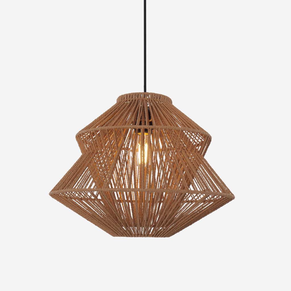Lightsin Khaki Handwoven Paper Rope Pendant Light with Iron Frame