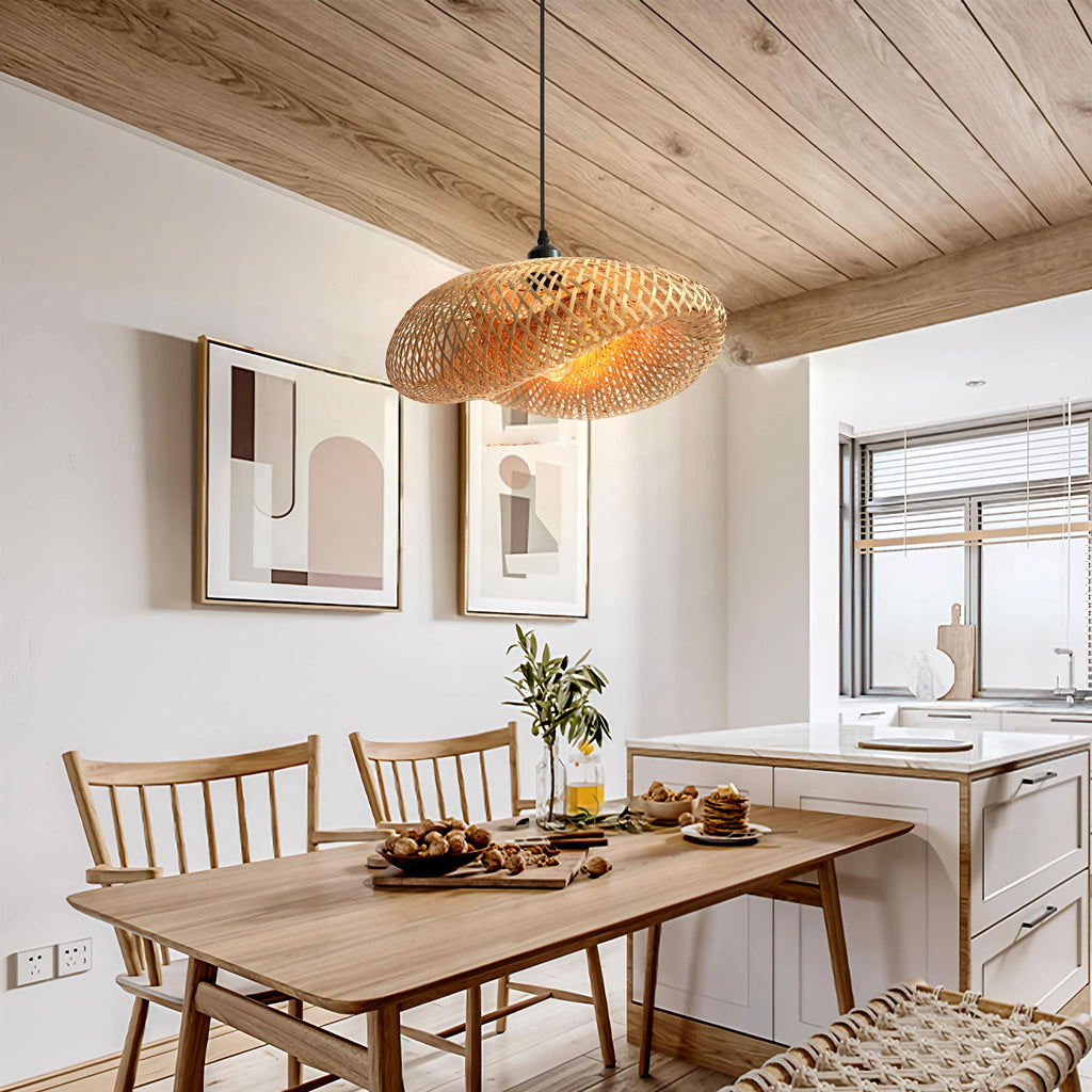 Lightsin Eco-Friendly Handmade Bamboo Pendant Light 60/80cm for Dining Room & Living Room