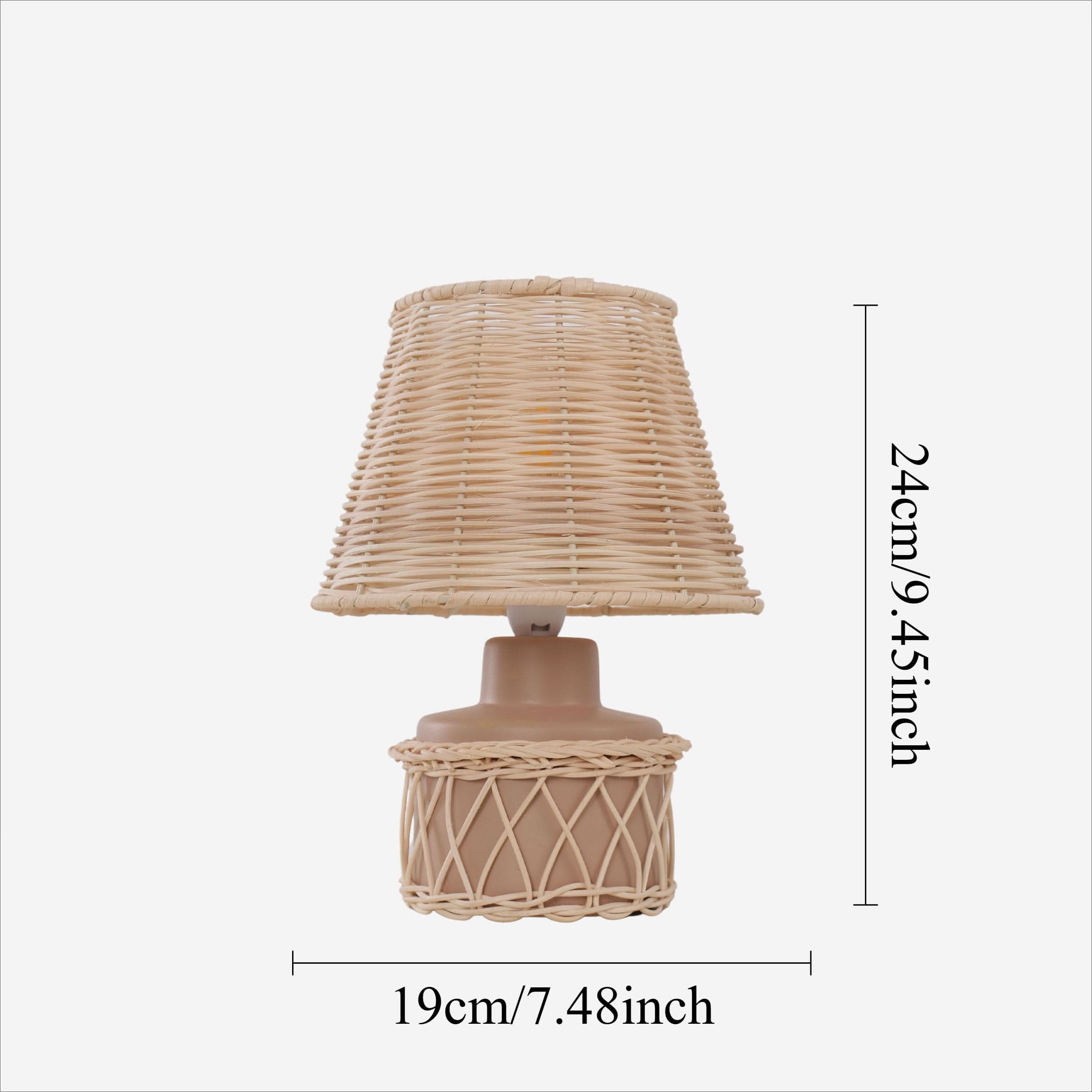 Lightsin Natural Rattan Table Lamp with Pink Wood Base for Bedroom and Living Room