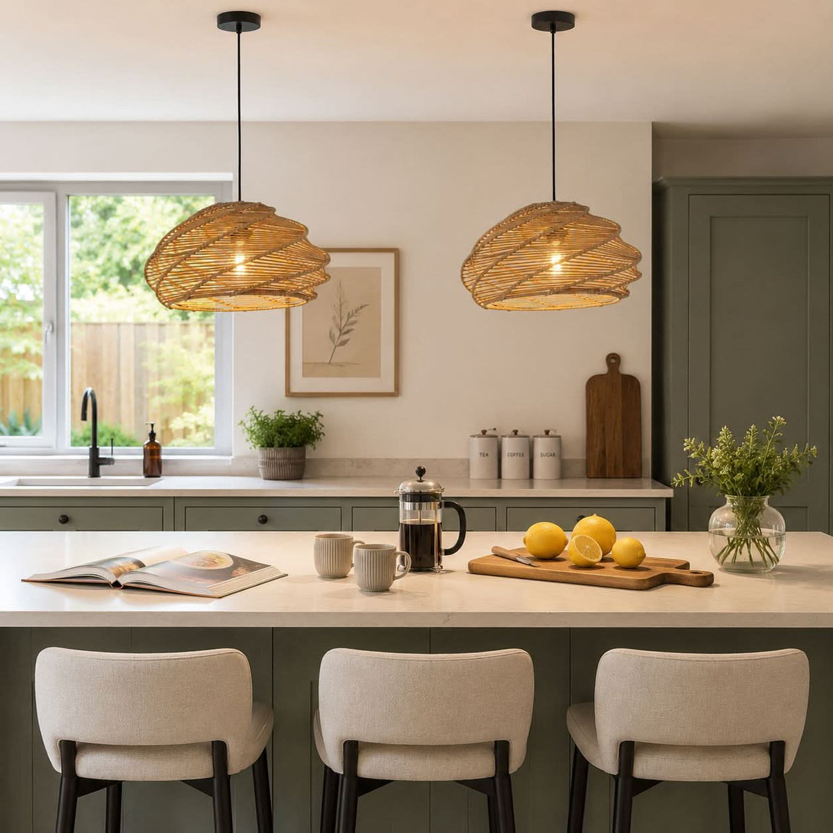 Lightsin Spiral Woven Paper Rope Pendant Light for Kitchen Island & Dining Room