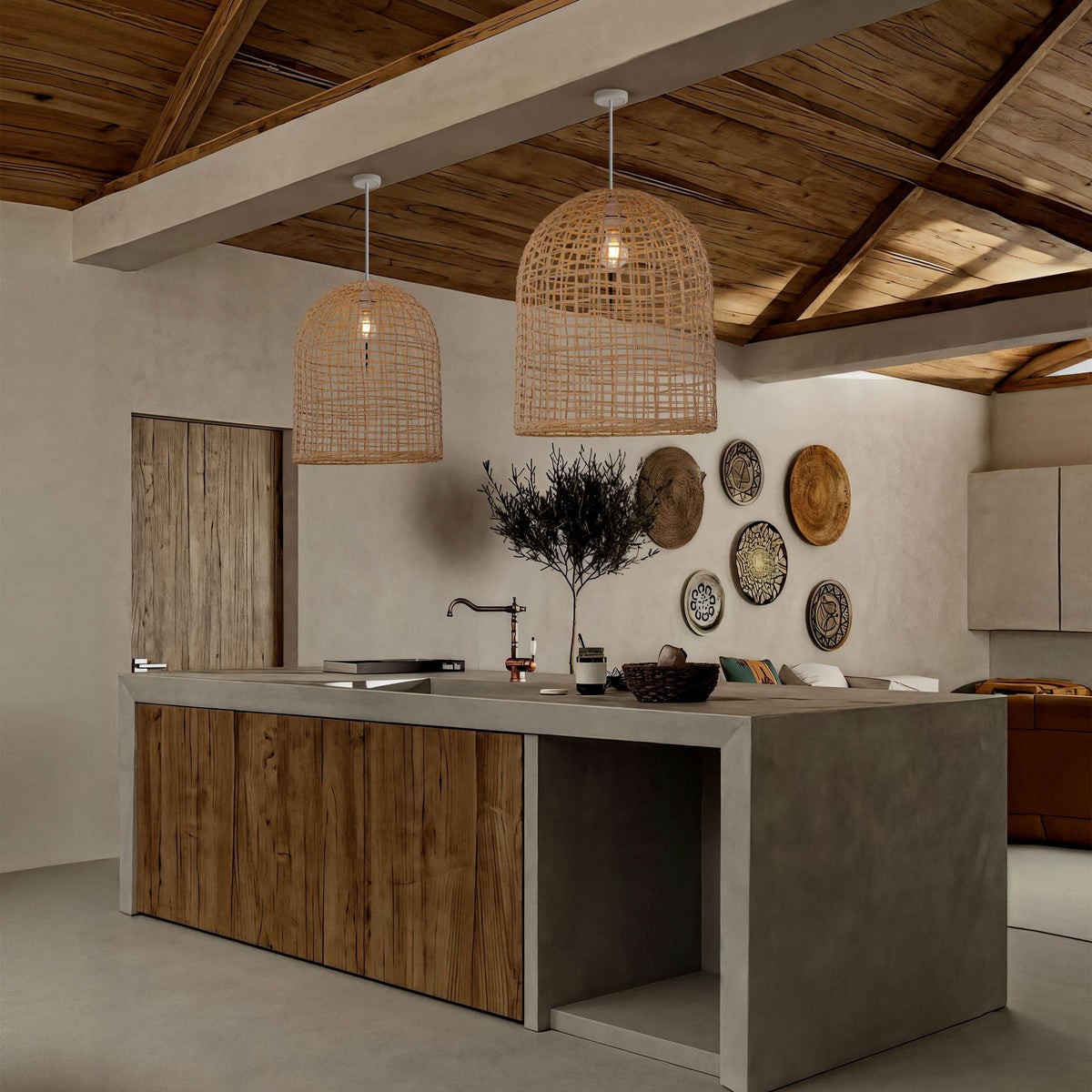 Lightsin Cella-Natural Cage Shape Rattan Pendant Light