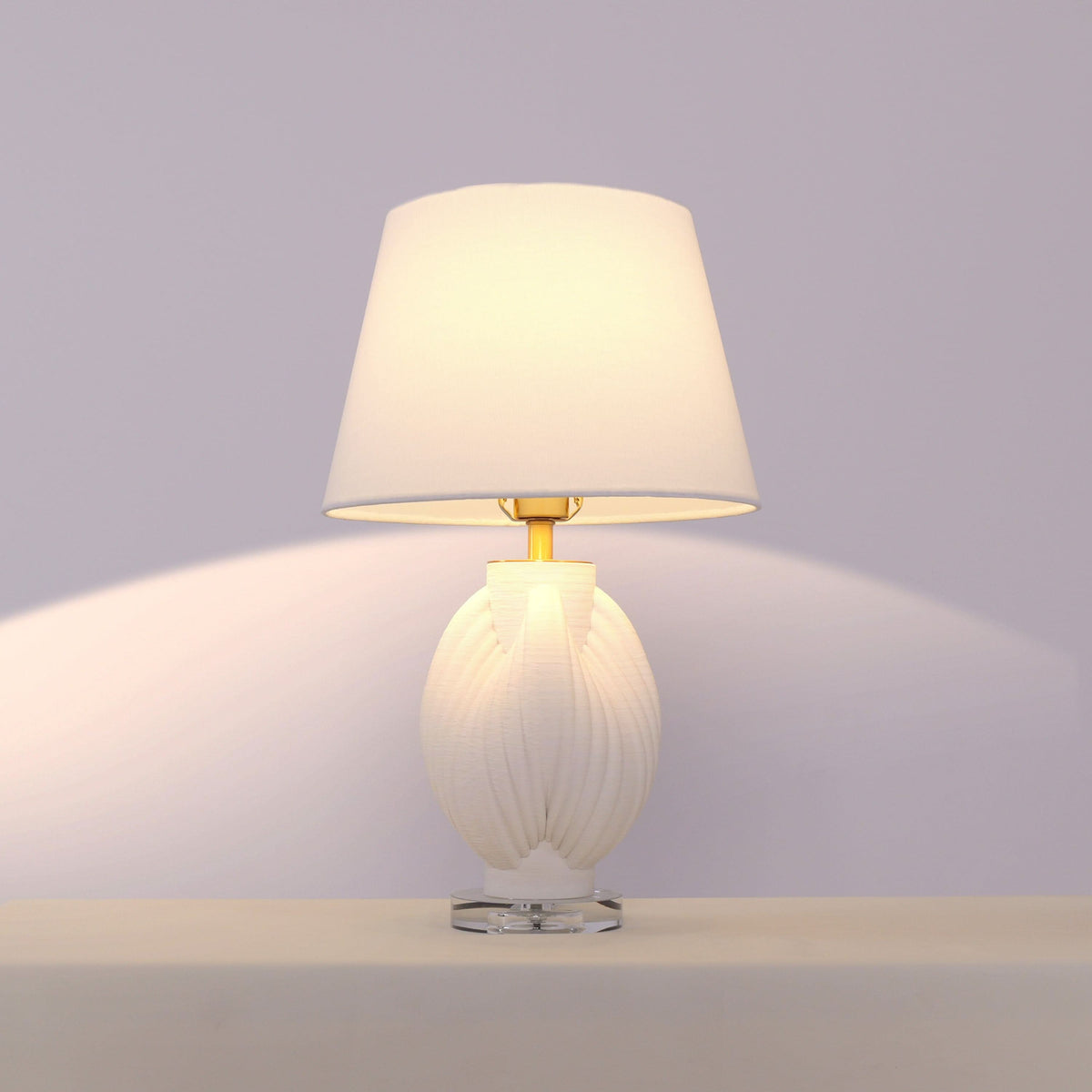 Lightsin 3D Pure White Pod Threaded Ceramic Table Lamp with Fabric Shade
