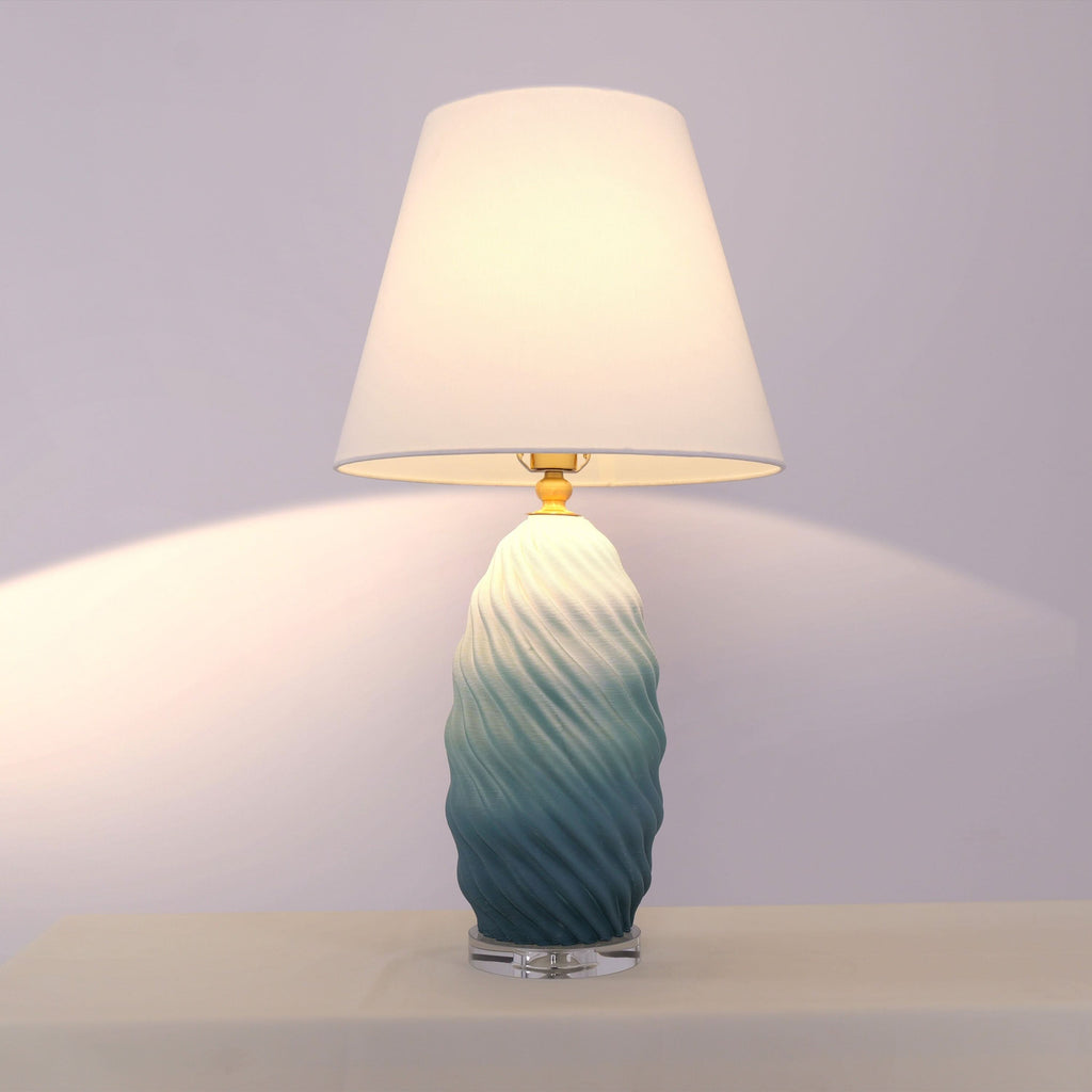 Lightsin 3D Green White Gradient Threaded Ceramic Table Lamp with Fabric Shade