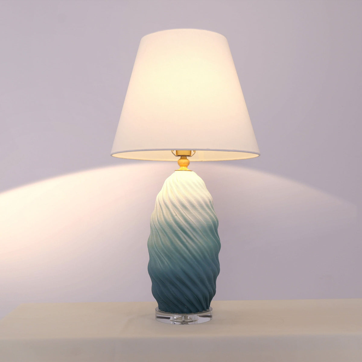 Lightsin 3D Green White Gradient Threaded Ceramic Table Lamp with Fabric Shade