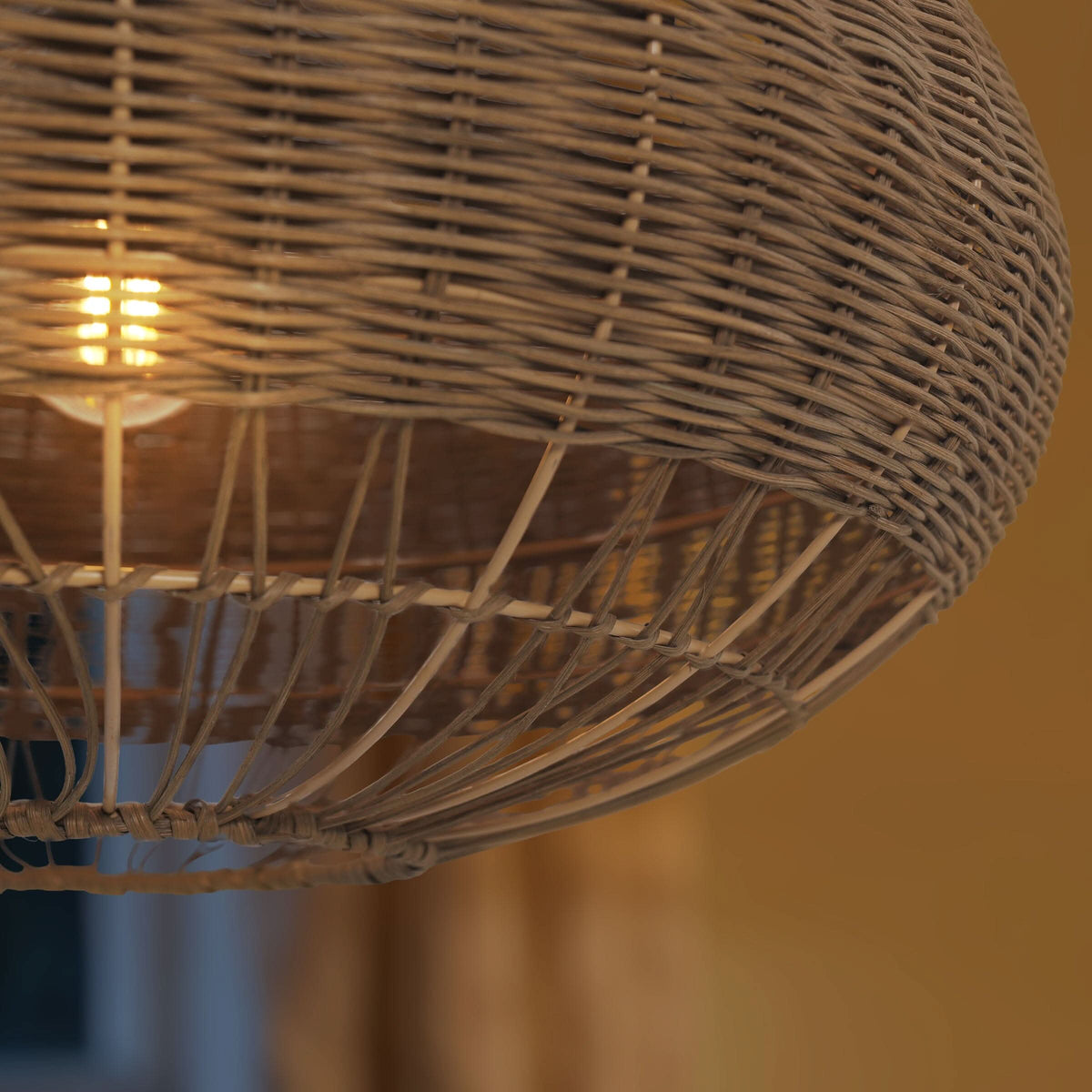 Lightsin Handcrafted Rattan Pendant Light in Flat Round Basket Shape