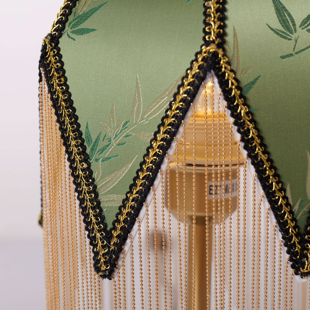 Mid-Century Vintage Tassel Table Lamp | Antique Brass & Fabric Bedside Lamp