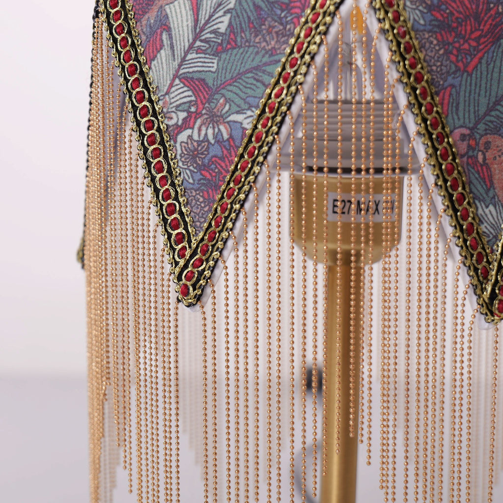 Mid-Century Vintage Tassel Table Lamp | Antique Brass & Fabric Bedside Lamp