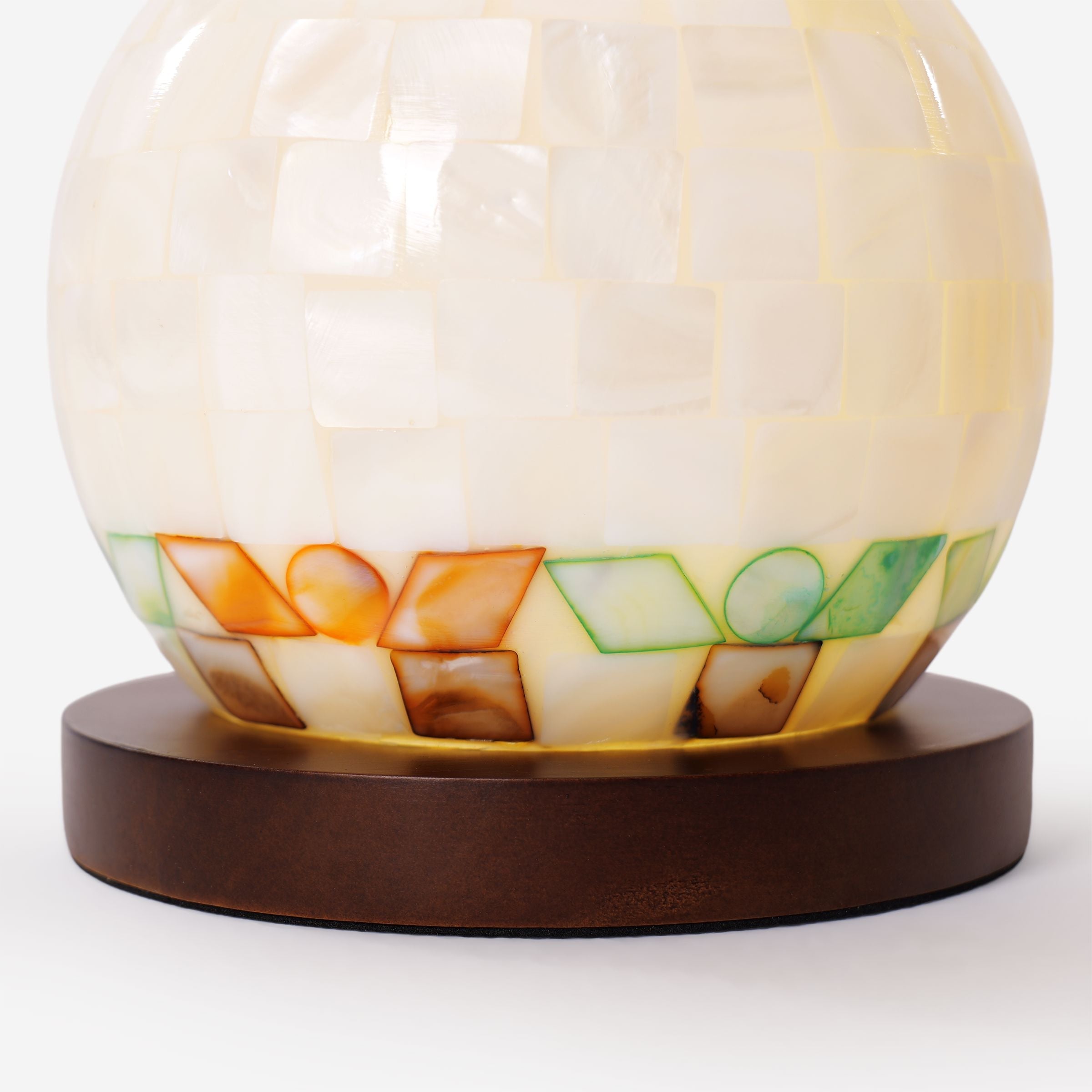 Mosaic Mother-of-Pearl Table Lamp - Coastal Glass & Wood Bedside Light