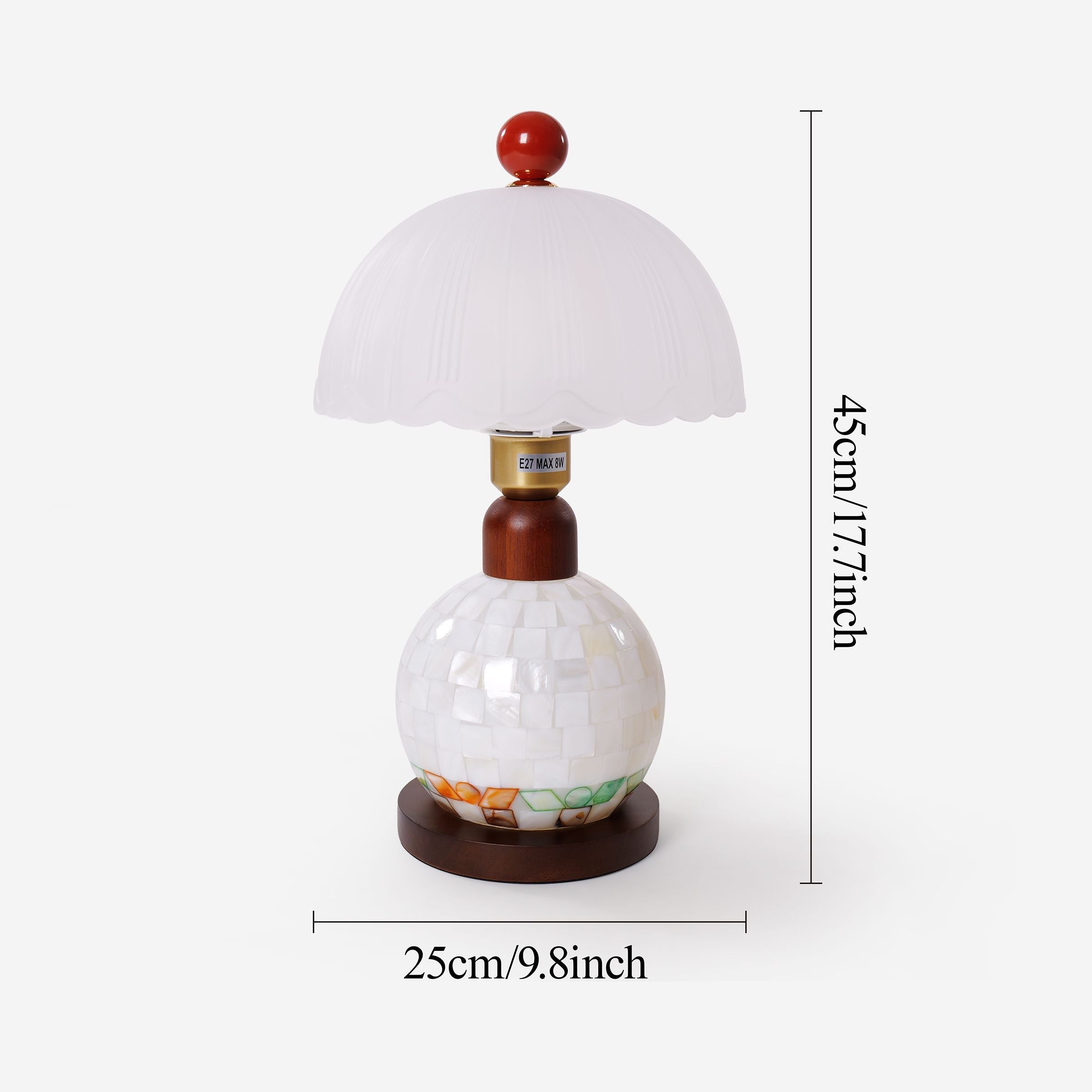 Mosaic Mother-of-Pearl Table Lamp - Coastal Glass & Wood Bedside Light