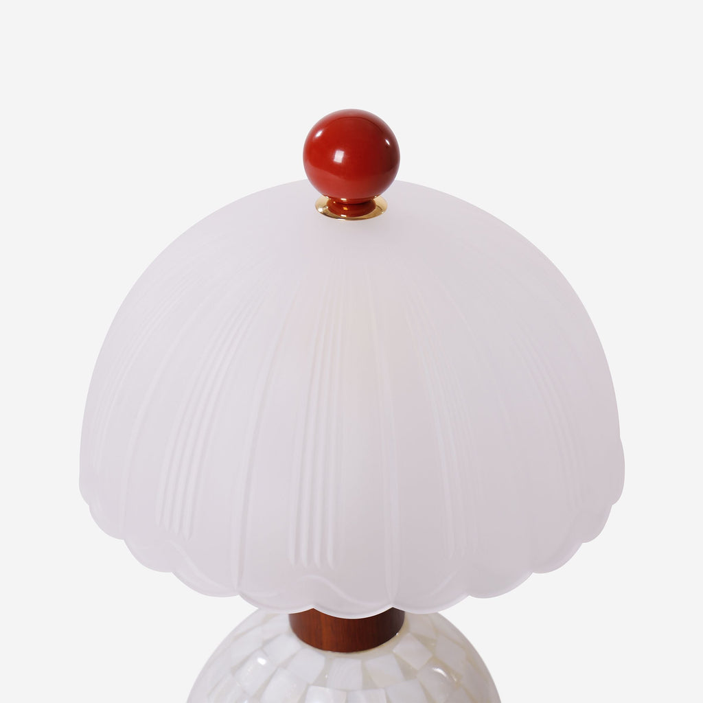 Mosaic Mother-of-Pearl Table Lamp - Coastal Glass & Wood Bedside Light