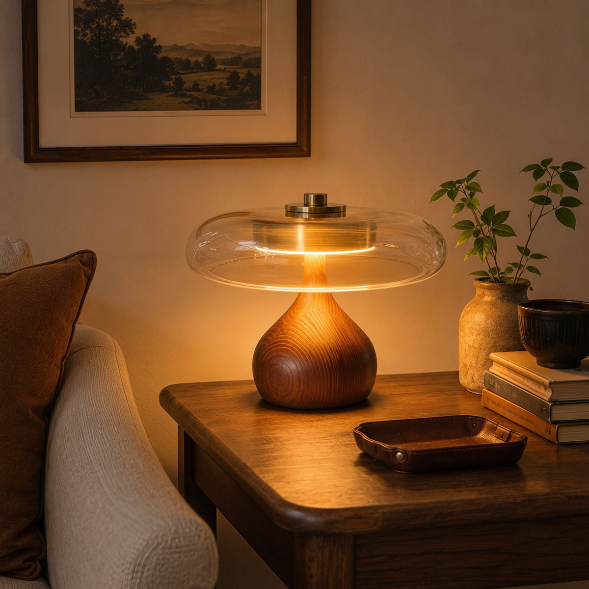 Ash Wood Glass Table Lamp