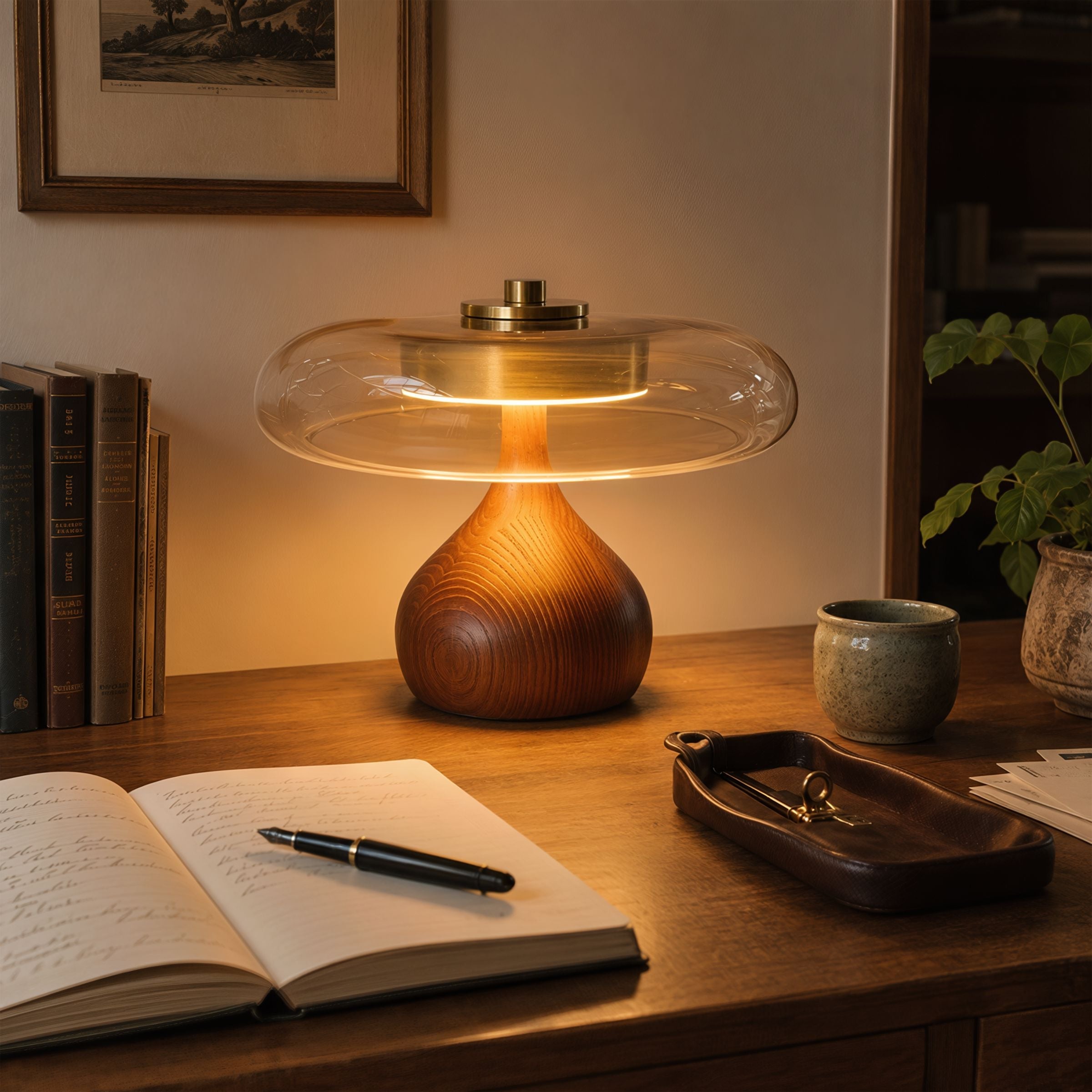 Ash Wood Glass Table Lamp