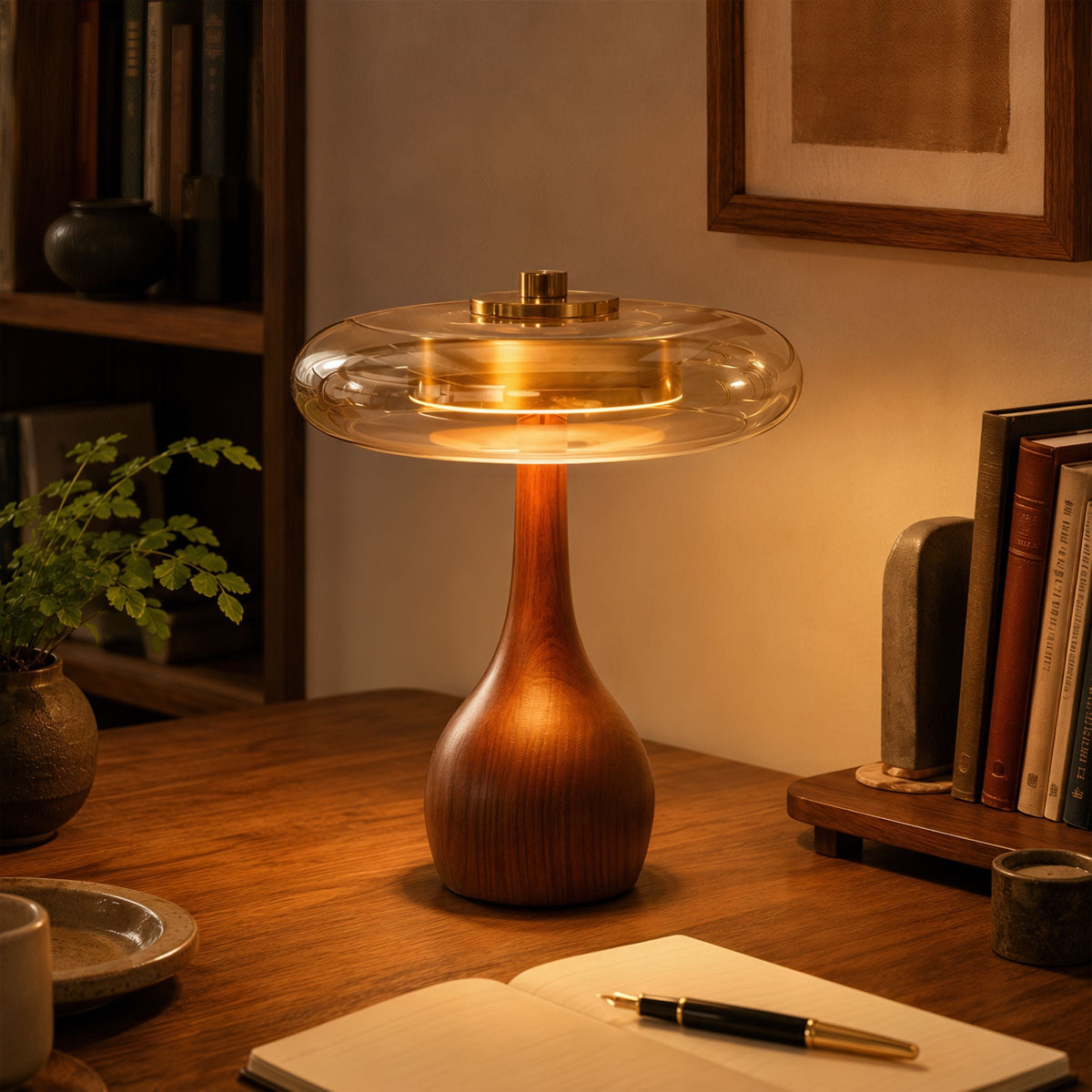 Ash Wood Glass Table Lamp
