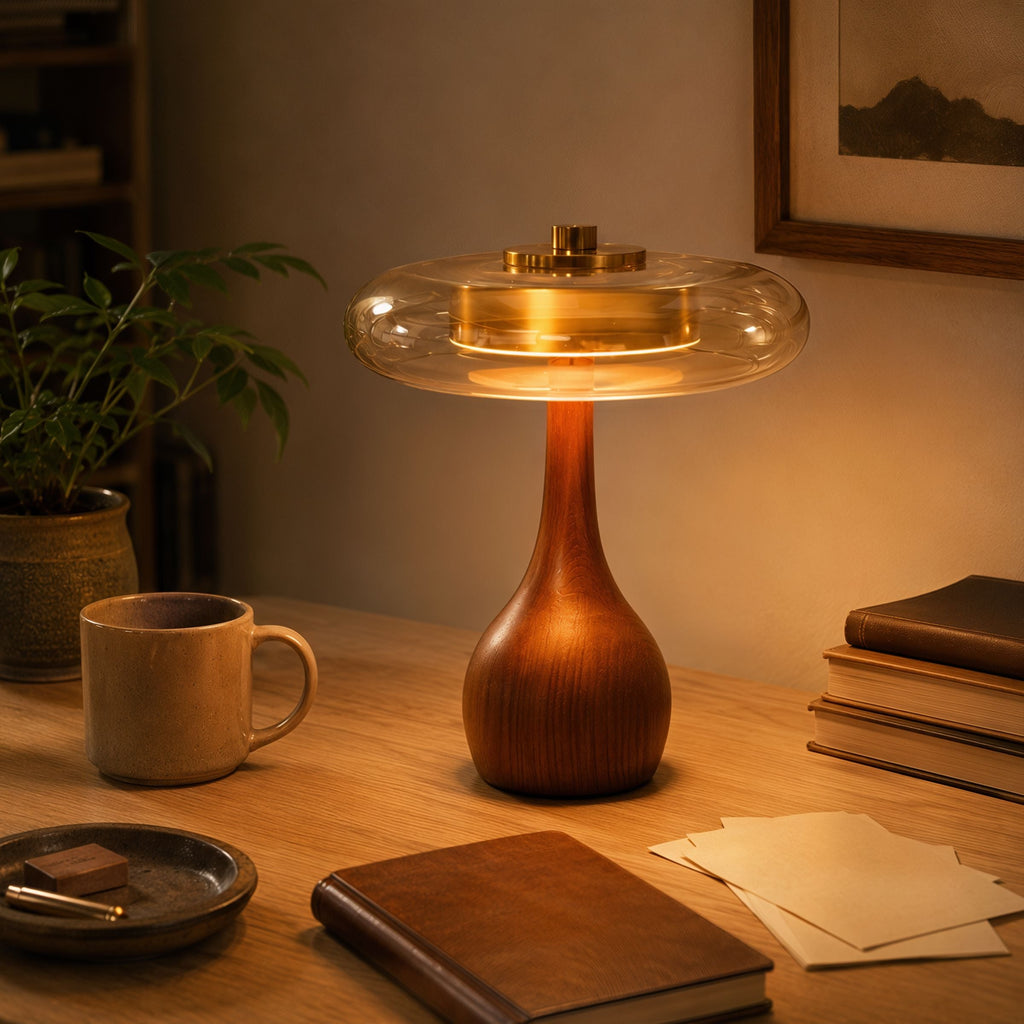 Ash Wood Glass Table Lamp