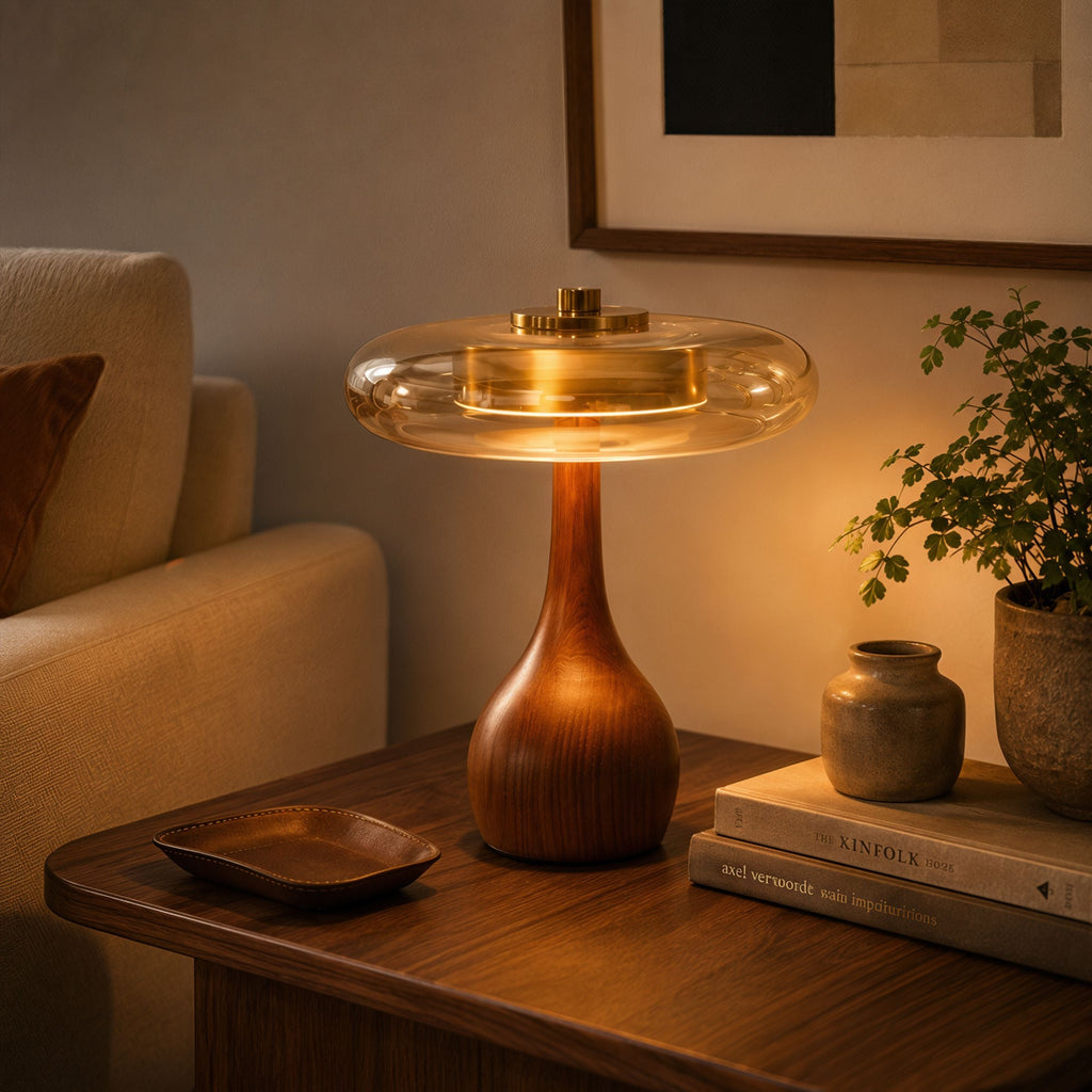 Ash Wood Glass Table Lamp