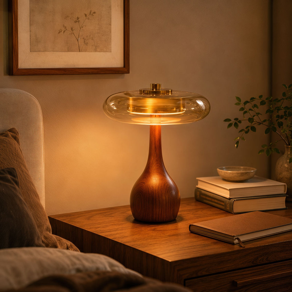 Ash Wood Glass Table Lamp