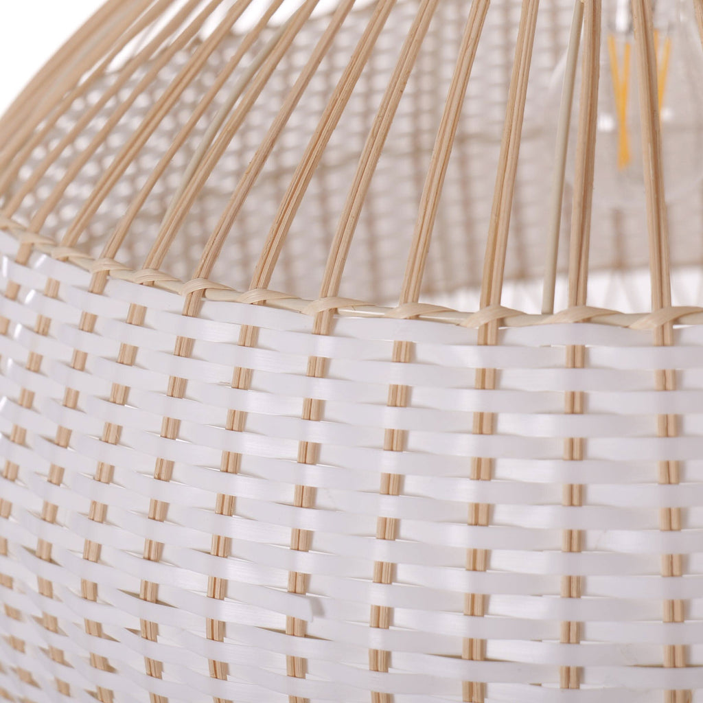 Dewlight-Handwoven Half White Rattan Pendant Light | Kitchen Island Pendant Lamp