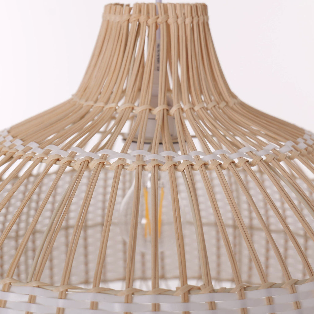 Dewlight-Handwoven Half White Rattan Pendant Light | Kitchen Island Pendant Lamp