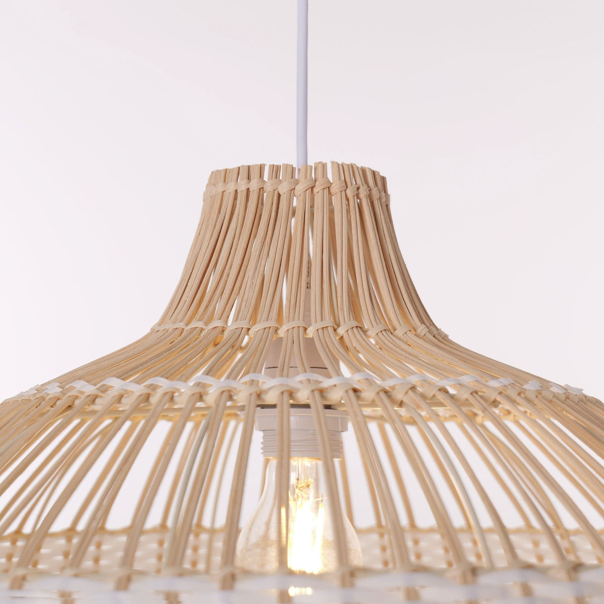 Dewlight-Handwoven Half White Rattan Pendant Light | Kitchen Island Pendant Lamp
