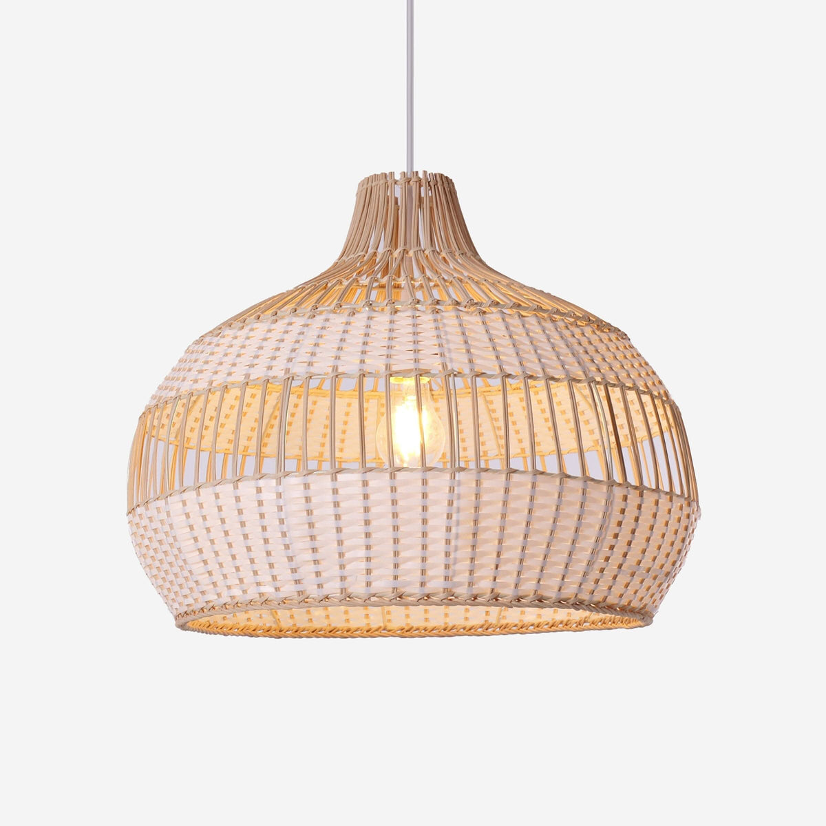Dewlight-Handwoven Half White Rattan Pendant Light | Kitchen Island Pendant Lamp