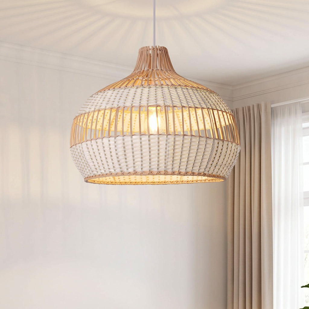 Dewlight-Handwoven Half White Rattan Pendant Light | Kitchen Island Pendant Lamp