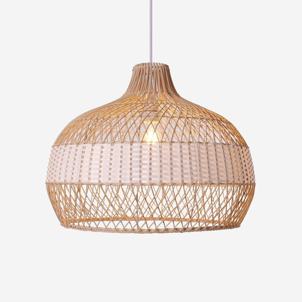 Dewlight-Handwoven Half White Rattan Pendant Light | Kitchen Island Pendant Lamp