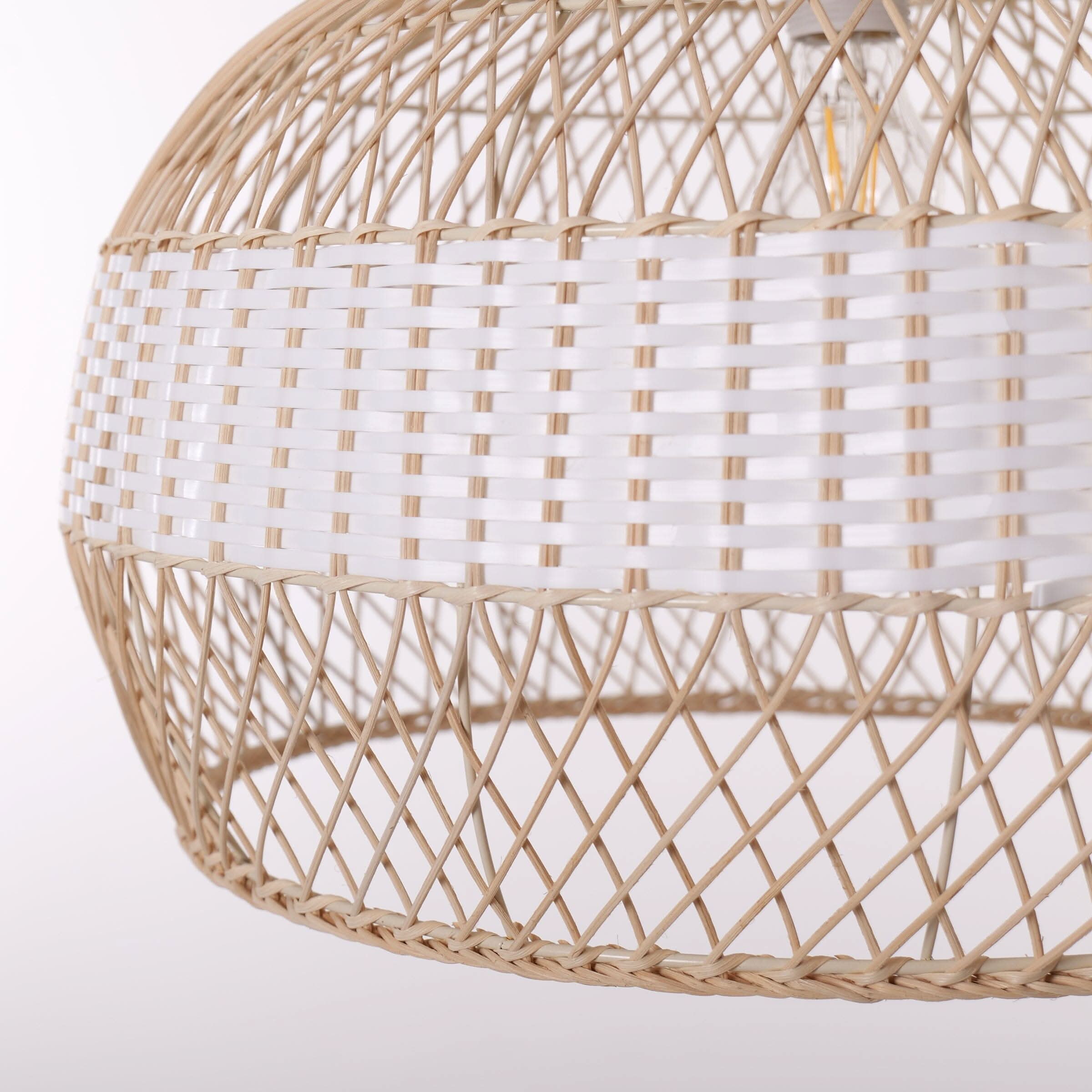 Dewlight-Handwoven Half White Rattan Pendant Light | Kitchen Island Pendant Lamp