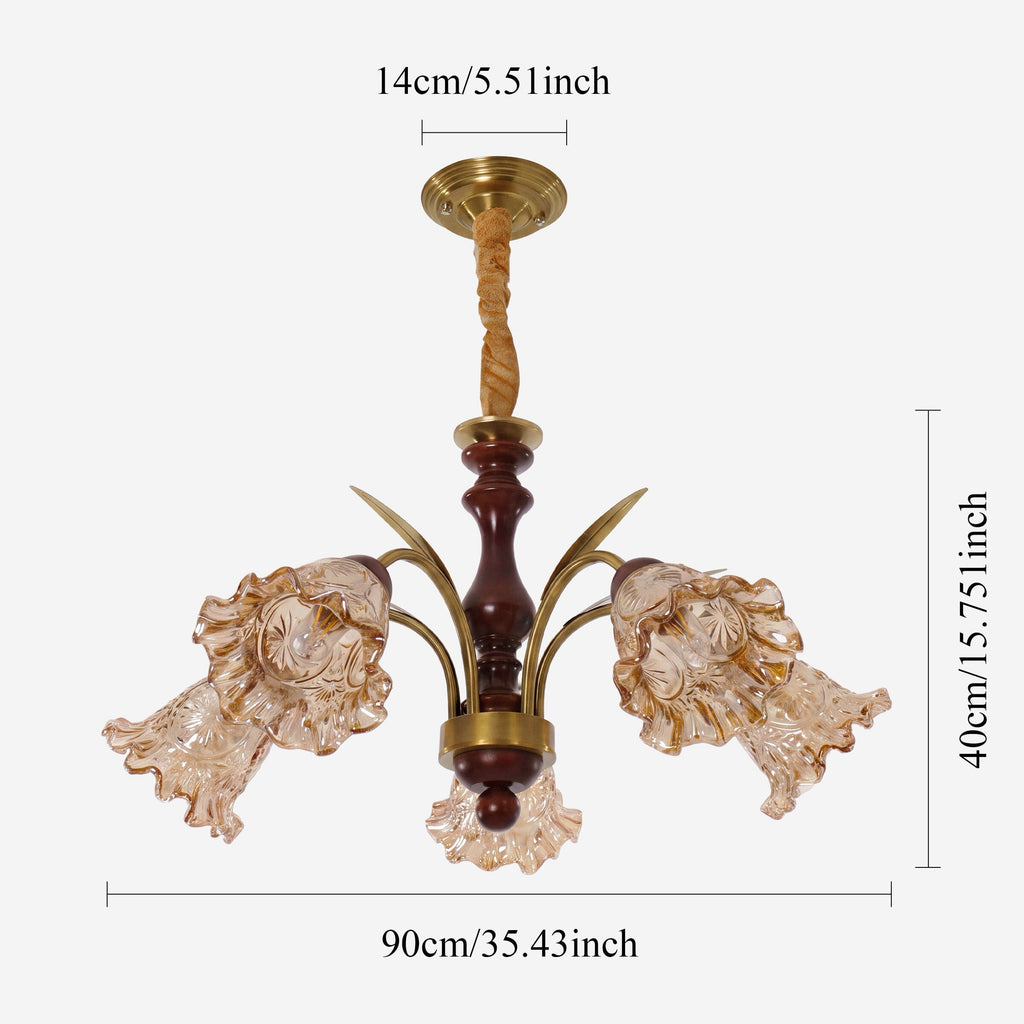 5-Light Vintage Glass Flower Chandelier | Copper E27 Pendant Lamp