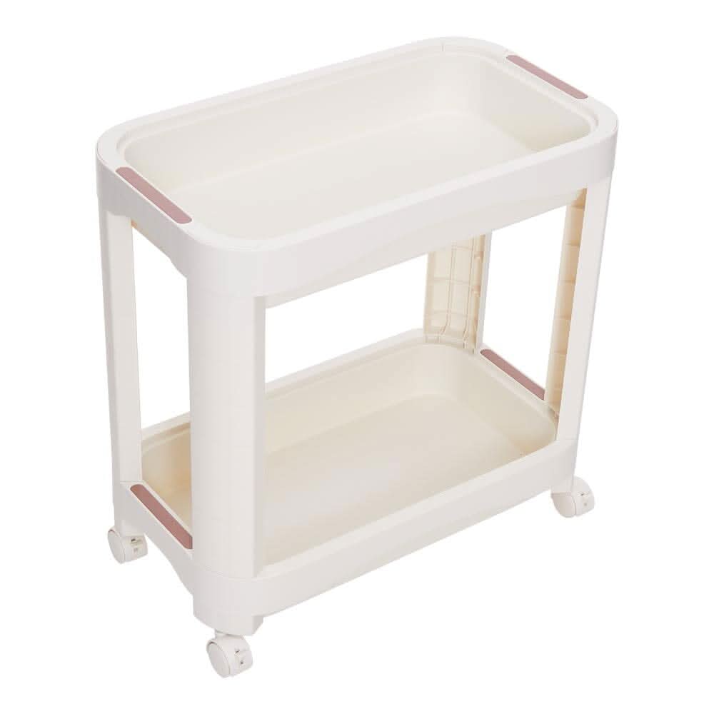 Cream White 2-Tier Rolling Storage Cart (52×30×52cm)