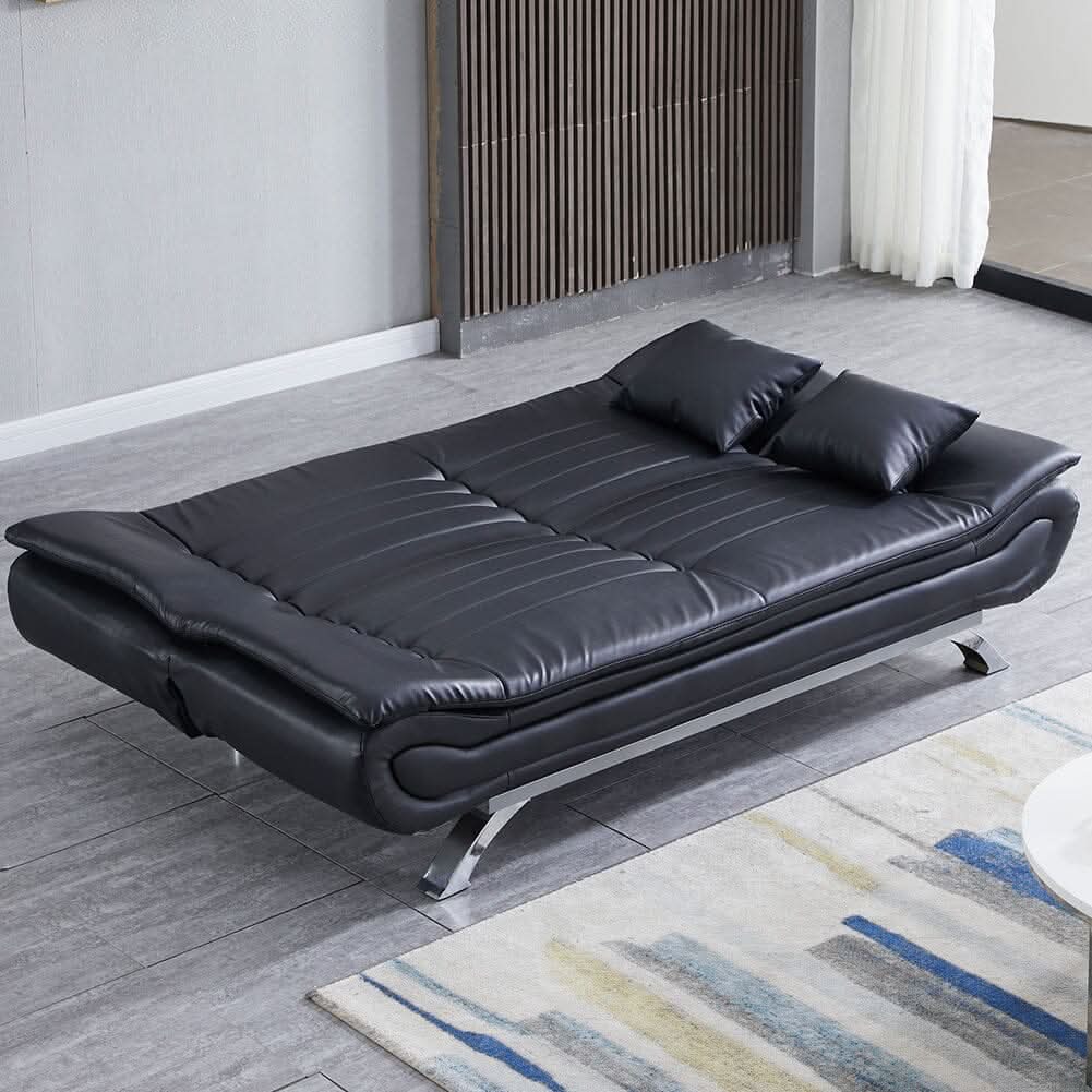 6ft Wide Sofa Bed Black 3 Seater Recliner PU Leather