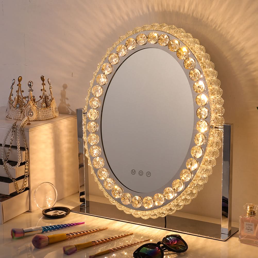 51cm H Hollywood LED Oval Makeup Mirror with Luxury Crystal