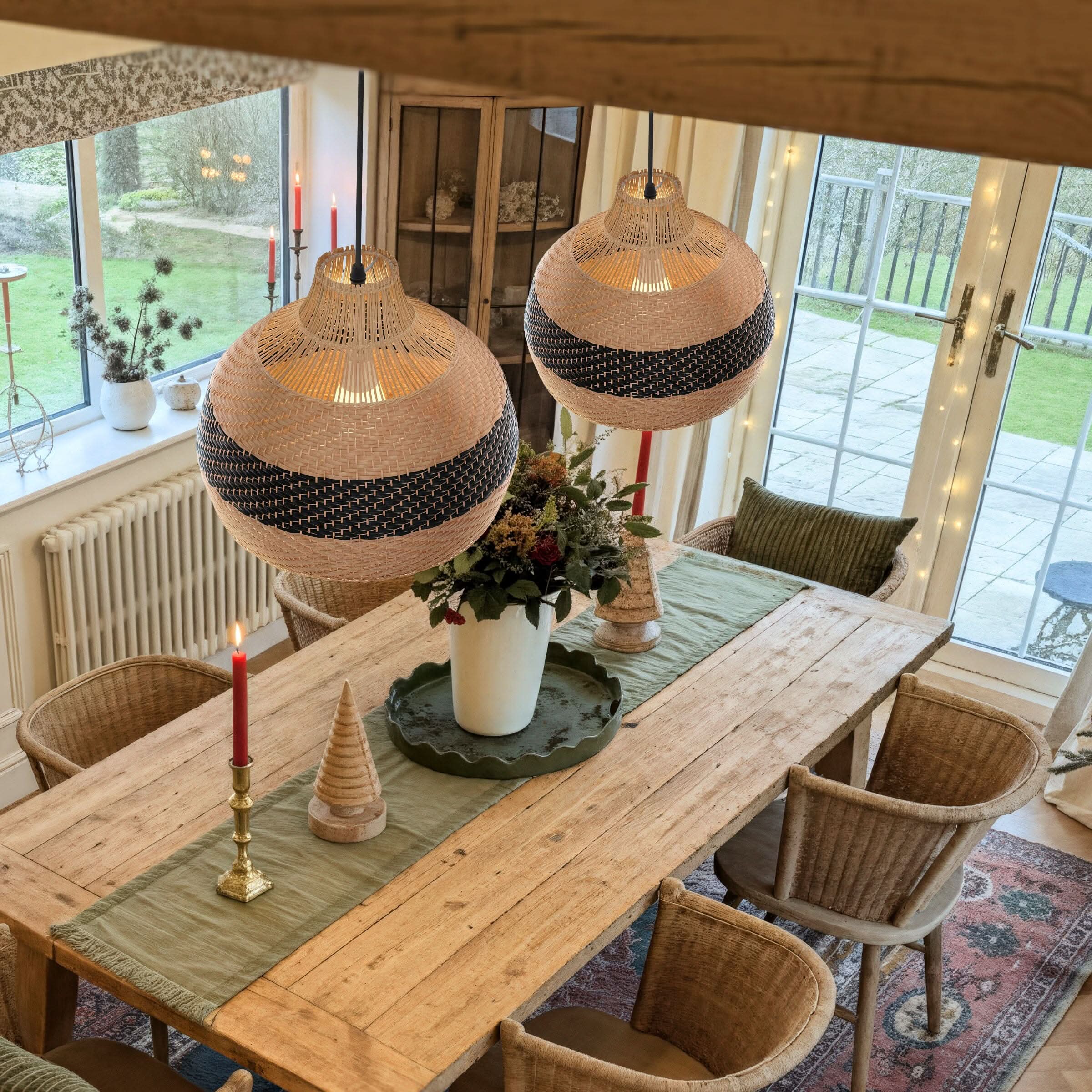Lightsin Handwoven Rattan Pendant Light – Natural Woven Ceiling Light for Kitchen, Bedroom & Living Room