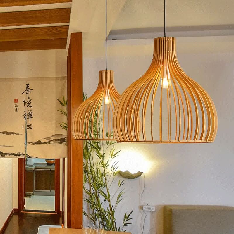 Lightsin Shadome-Nordic Wooden Cage Hanging Pendant Light